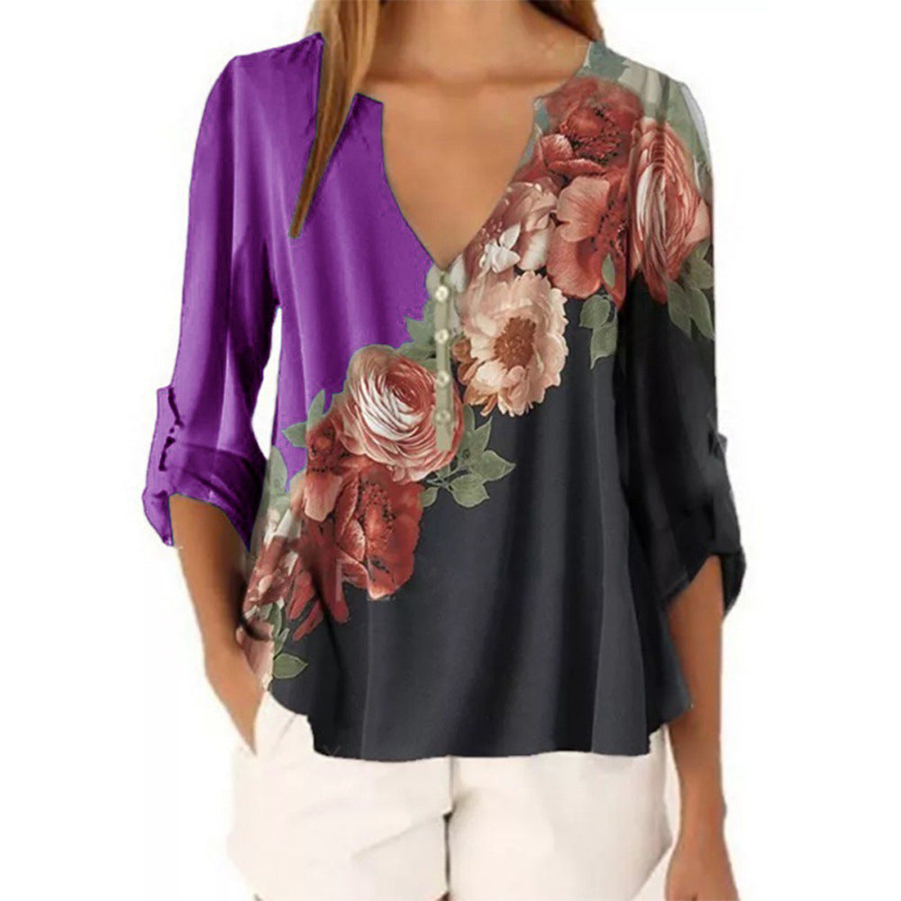 Shirt  | Plus size Floral print shirt for women | Dark purple |  L| thecurvestory.myshopify.com
