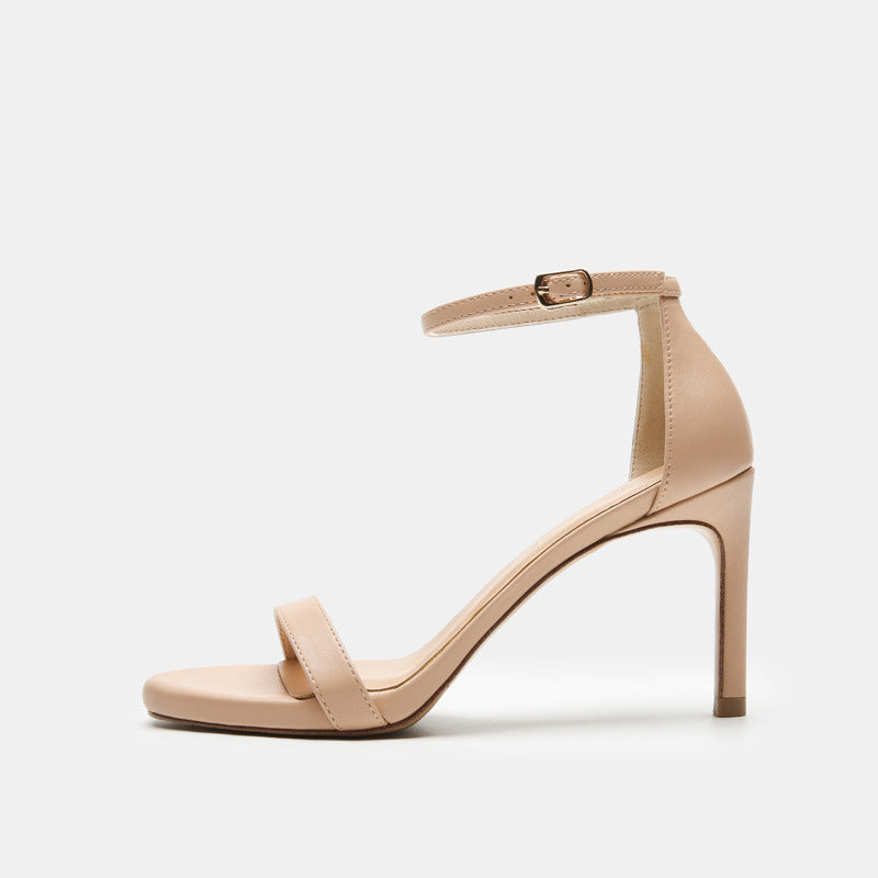 Heeled Sandals  | Women Basic strapHigh heeled Sandals | Nude matte heel 8cm high |  34| thecurvestory.myshopify.com