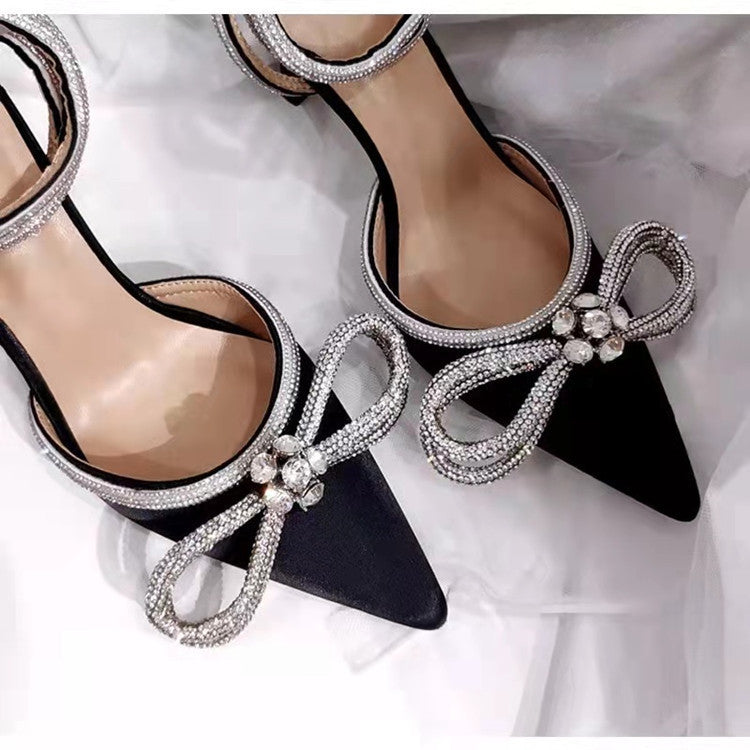 Heeled Sandals  | Women Rhinestone and Pearly Studded pointed heels | Black A |  35| thecurvestory.myshopify.com