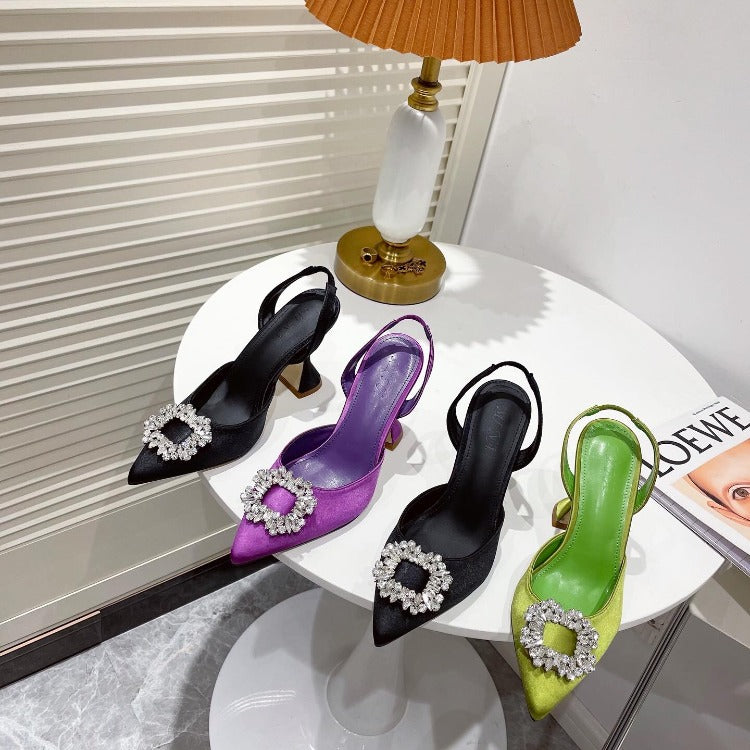 Women's Fashion Style Sardine Rhinestone Pointed Toe  Heeled Pumps Thecurvestory