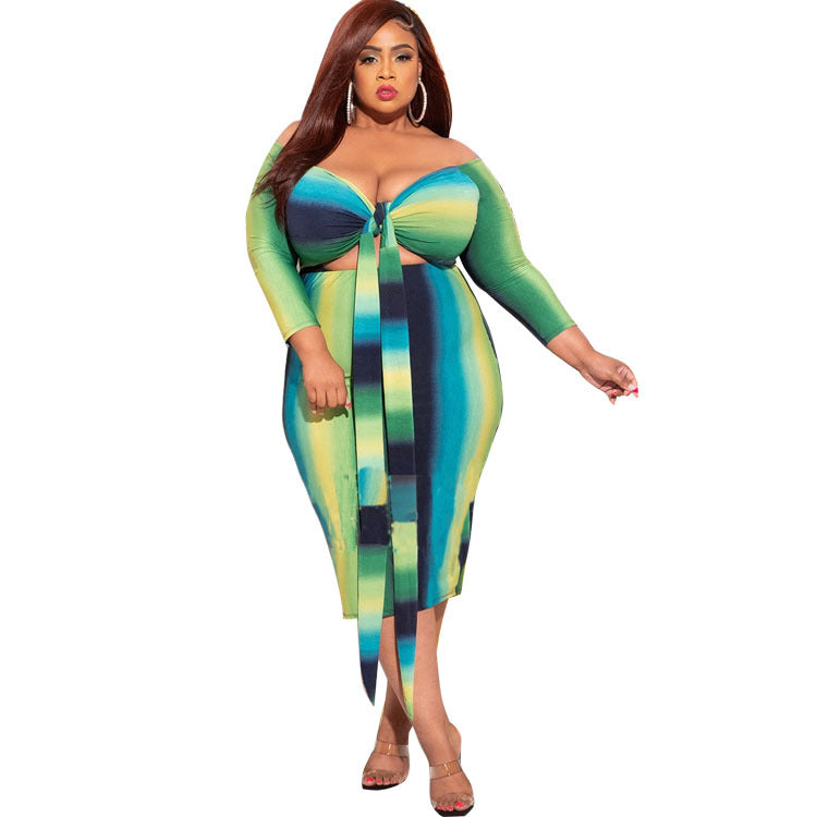 Plus size Striped Dress With Wrapped Chest And Tie  dresses Thecurvestory