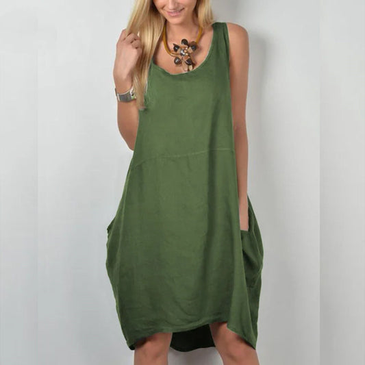 Plus Size Casual Solid Color Sleeveless Pocket Dress  dresses Thecurvestory