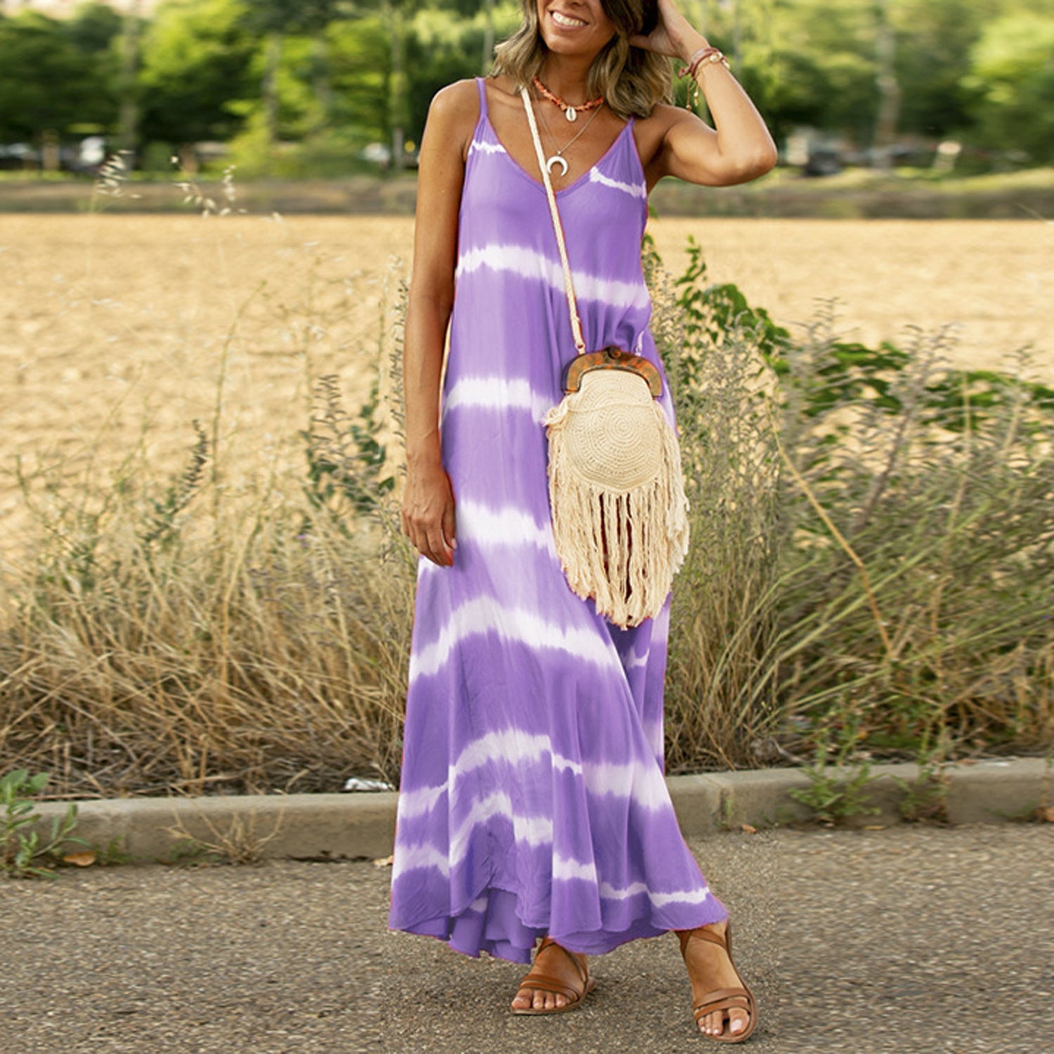 Dress  | Women's Printed Striped Plus Size Maxi Loose Dress | thecurvestory.myshopify.com