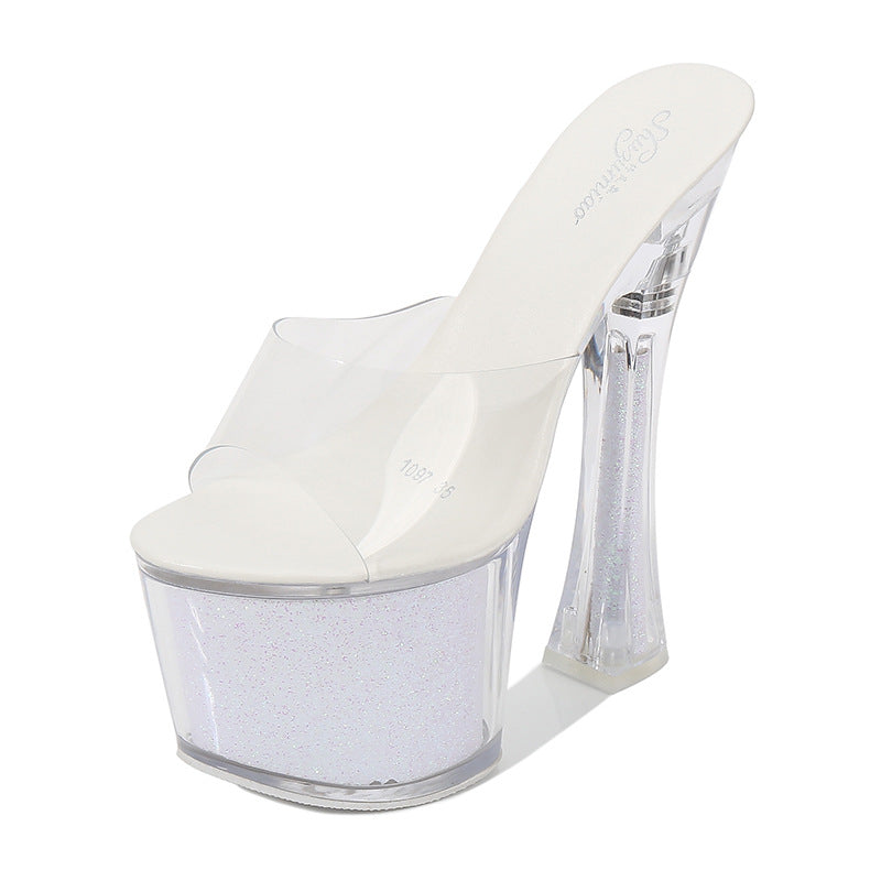 Heeled Sandals  | Women clear strap platform high heeled Sandal | White |  34| thecurvestory.myshopify.com
