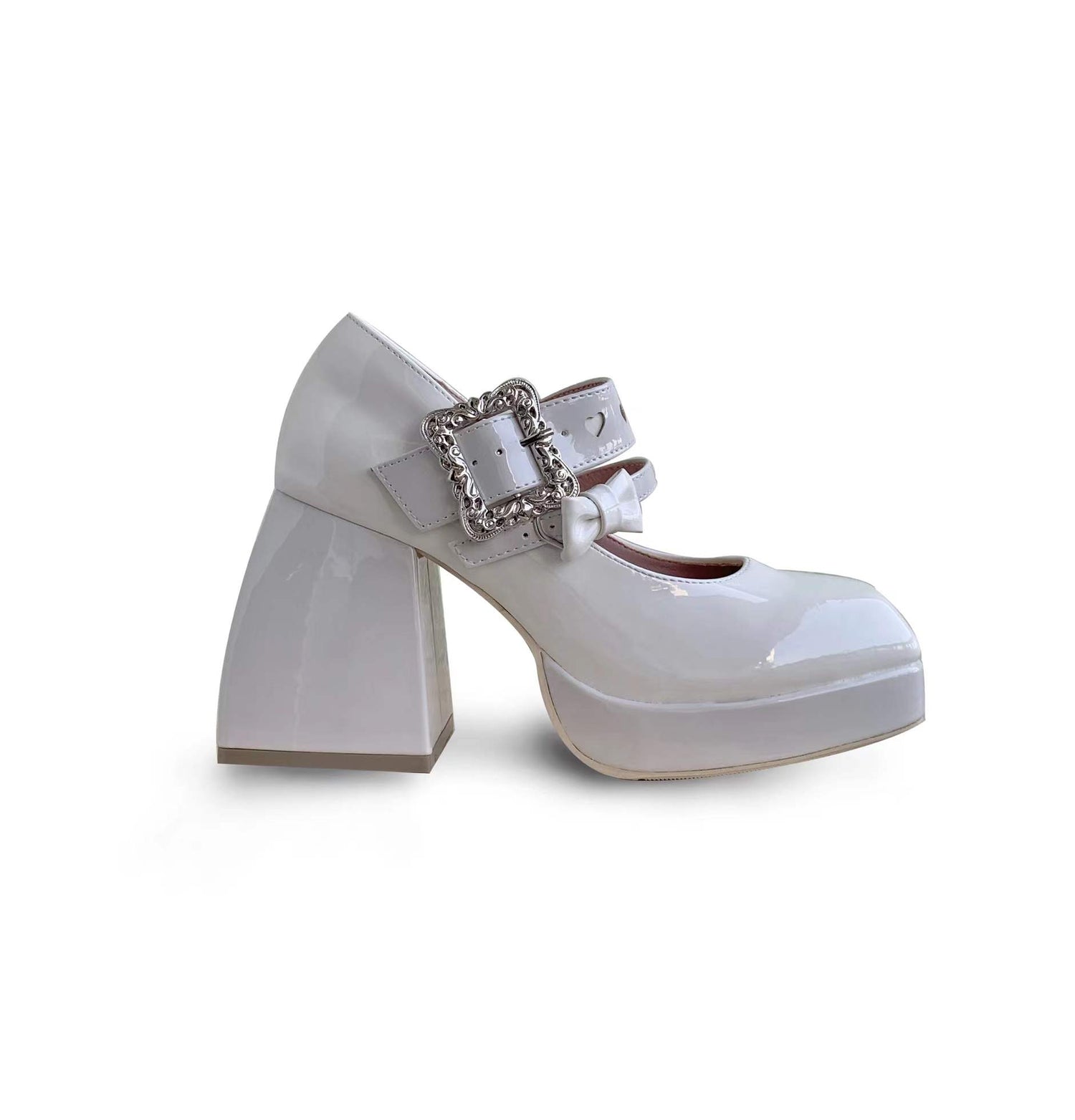 Heeled Pumps  | Women Platform and thick heeled Mary jane Shoes | White |  34| thecurvestory.myshopify.com