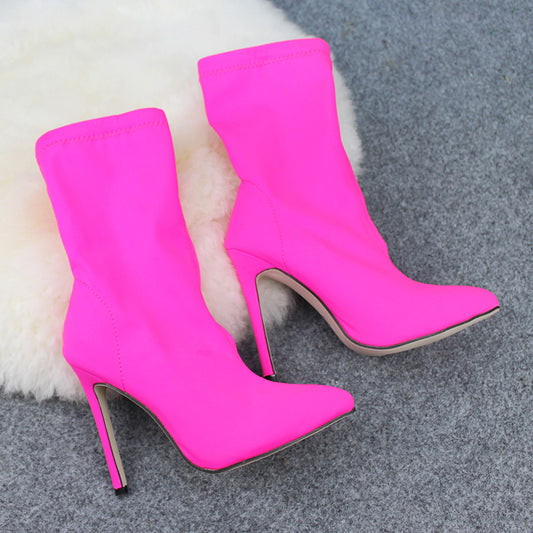 Heeled Boots  | Stretch cloth fine high heels | Rose Red |  35| thecurvestory.myshopify.com