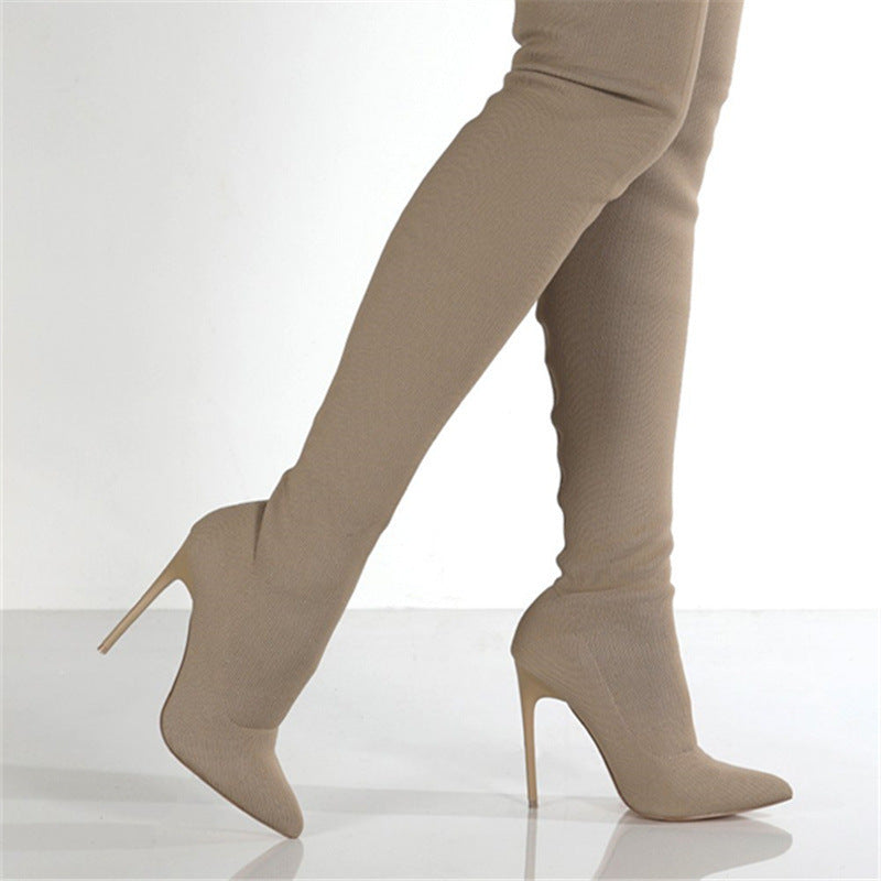 Heeled Boots  | Women's High-heel Knit Over-the-knee Boots | thecurvestory.myshopify.com