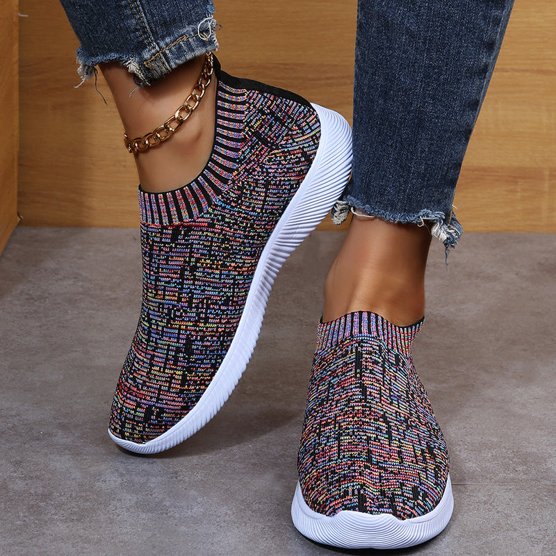 sneakers Stripe Knit Sock Shoes Flats Sneakers Running Walking thecurvestory.myshopify.com