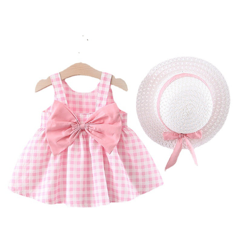 Baby Girl Plaid Skirt with Straw Hat  Girl Dress Thecurvestory