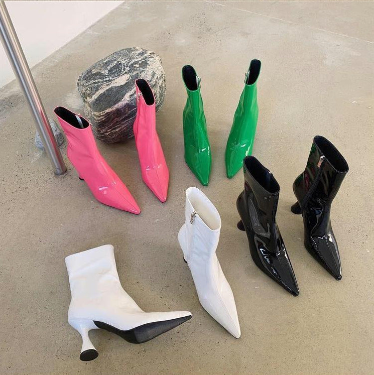 Women's Patent Spool heeled boots  Heeled Boots Thecurvestory
