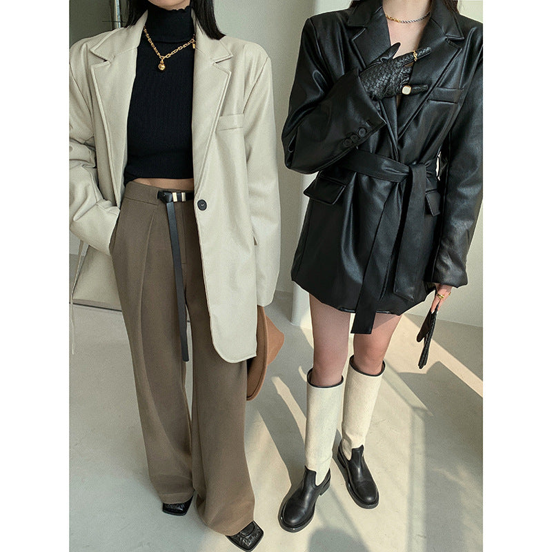 Womens Pu Leather Coat  jackets Thecurvestory