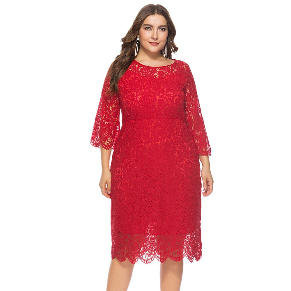 Plus Size Lace Mid-length Dress  dresses Thecurvestory