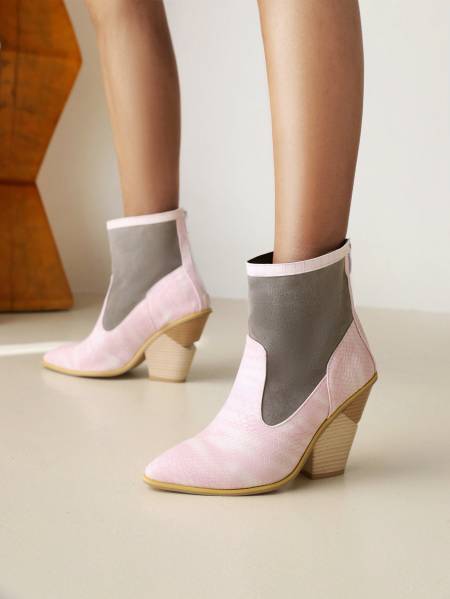 Women's Color block heeled Ankle Bootie  Heeled Boots Thecurvestory