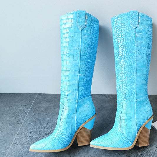 Heeled Boots  | Women's snake pattern Western heeled boots | thecurvestory.myshopify.com