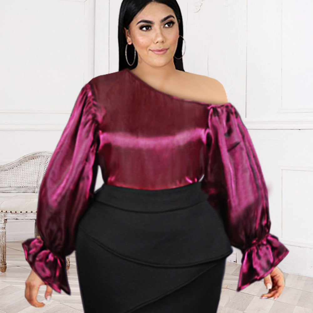 Plus Size one Shoulder fancy sleeved Tops  Tops Thecurvestory
