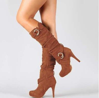 Heeled Boots  | Belt buckle side zip high boots | thecurvestory.myshopify.com