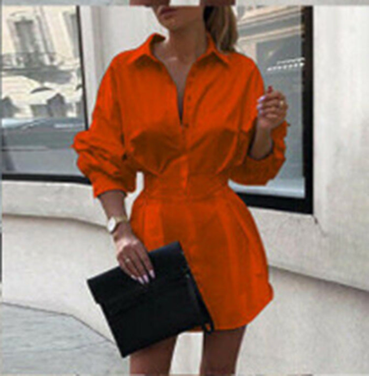 Shirt  | Solid color waist button ladies shirt | Orange |  L| thecurvestory.myshopify.com