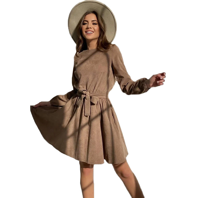 Dress  | Fashion Cotton Temperament Commuter Pullover Skirt Dress | Brown |  2XL| thecurvestory.myshopify.com