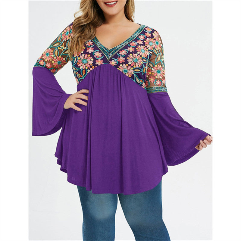 Flared long sleeve loose top  Tops Thecurvestory