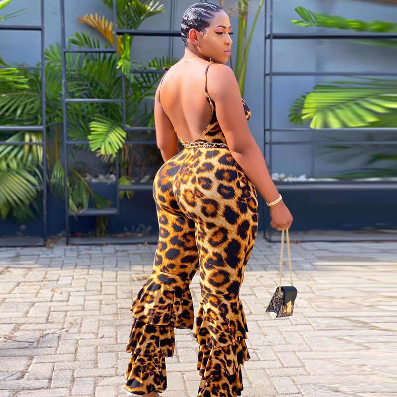 Plus Size Women's V-neck Leopard print Jumpsuit  Jumpsuit Thecurvestory