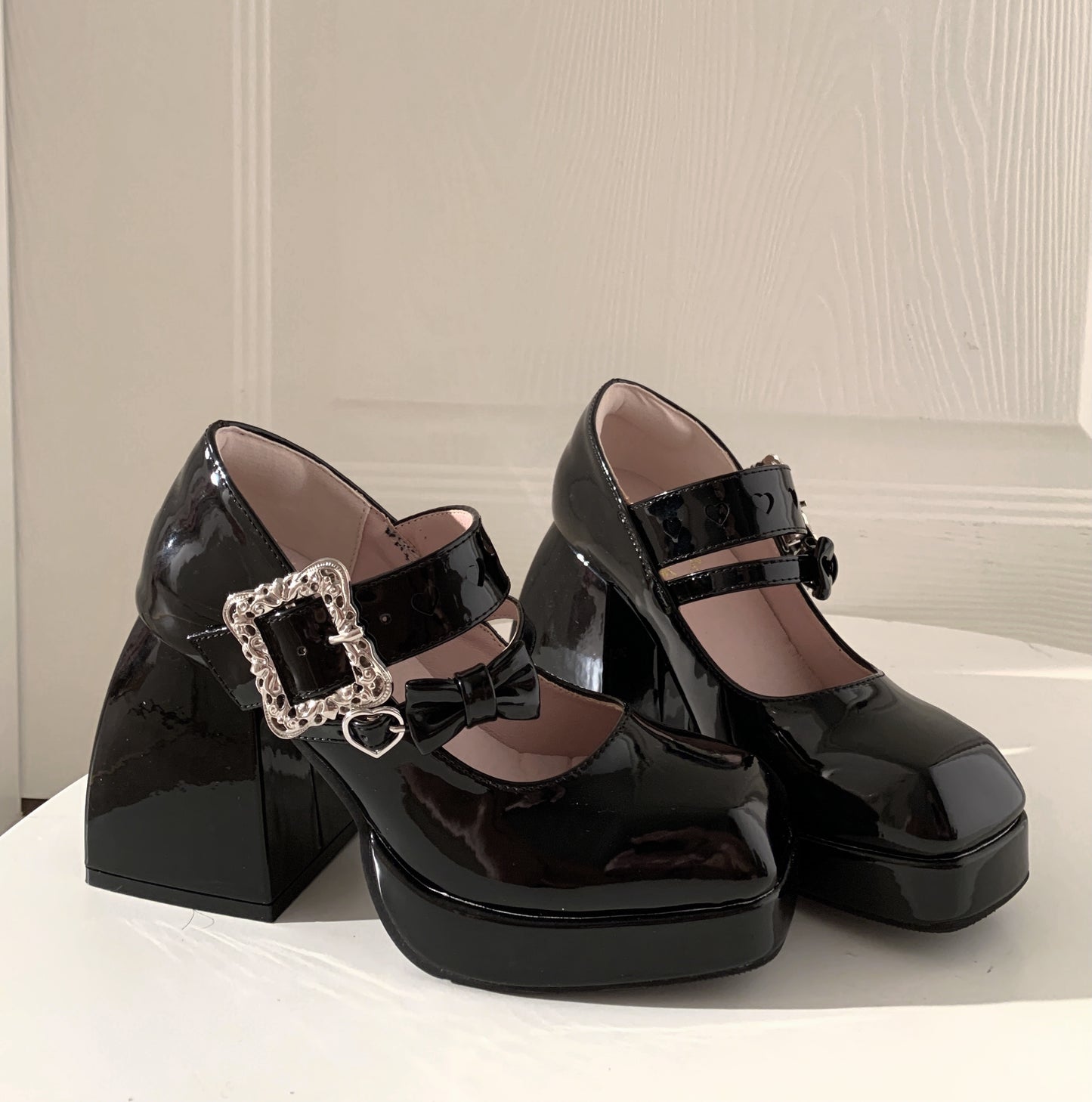 Heeled Pumps  | Women Platform and thick heeled Mary jane Shoes | Black |  34| thecurvestory.myshopify.com