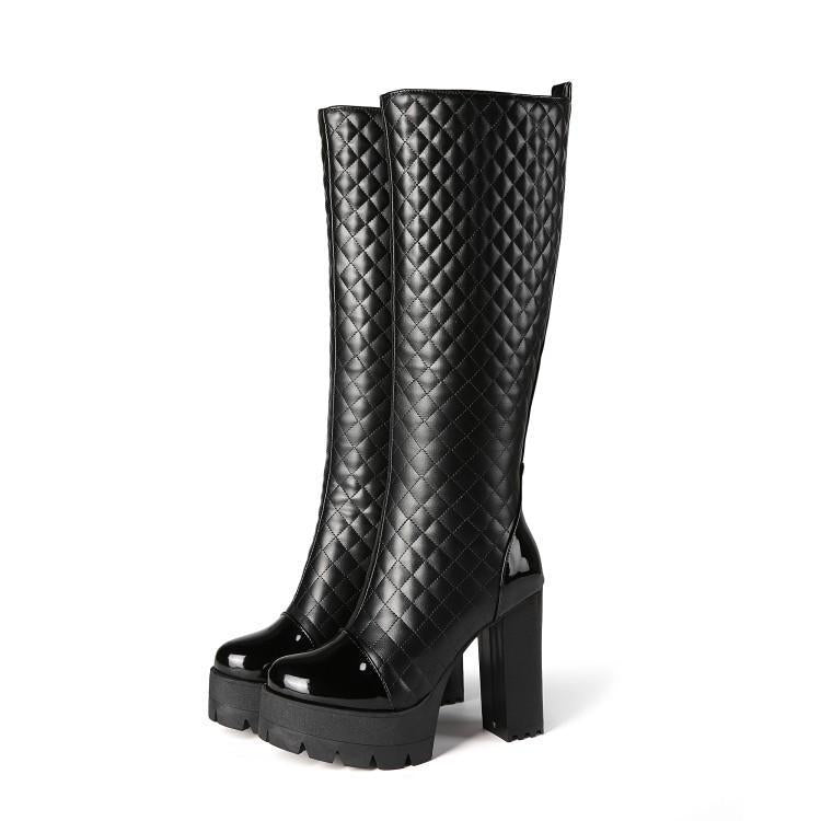 Women's Quilted Design High Heeled Long boots  Heeled Boots Thecurvestory