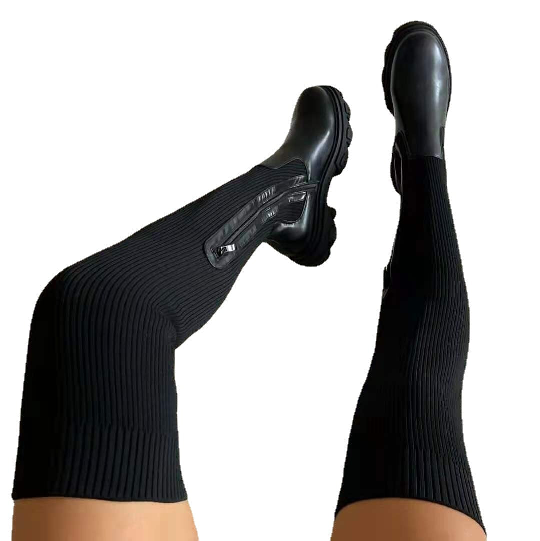 Boots  | Over-Knee Side Zipper Fashion Platform boots | thecurvestory.myshopify.com