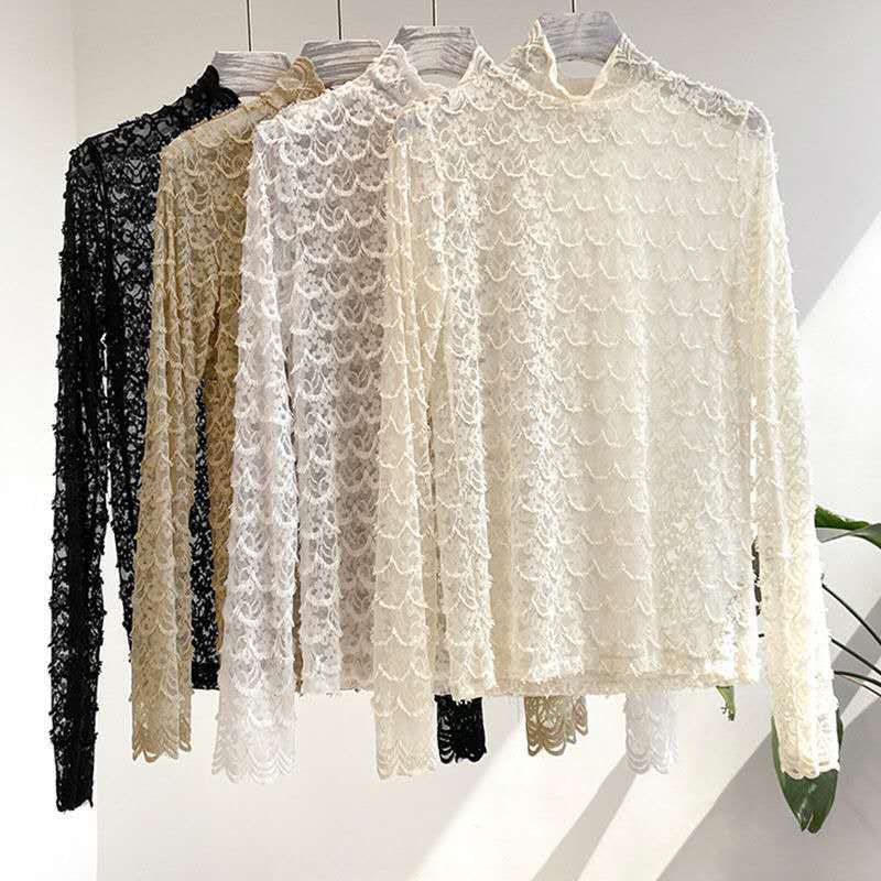 [product_type]  | Long Sleeve Eyelash Hollow Top Mesh Inner Layer Outer Wear | [option1] |  [option2]| thecurvestory.myshopify.com