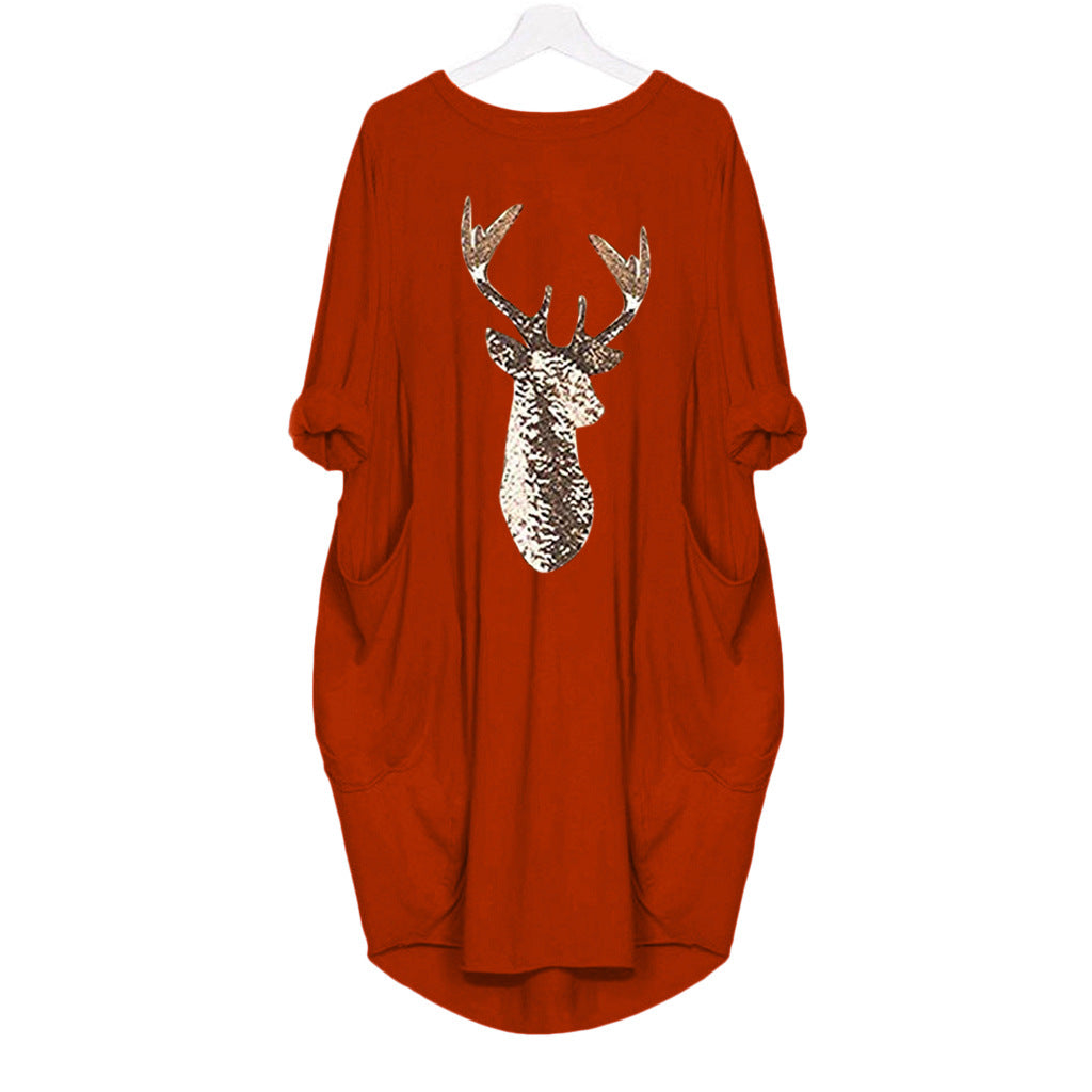 Dress  | Printed Round Neck tshirt Dress | Red |  2XL| thecurvestory.myshopify.com