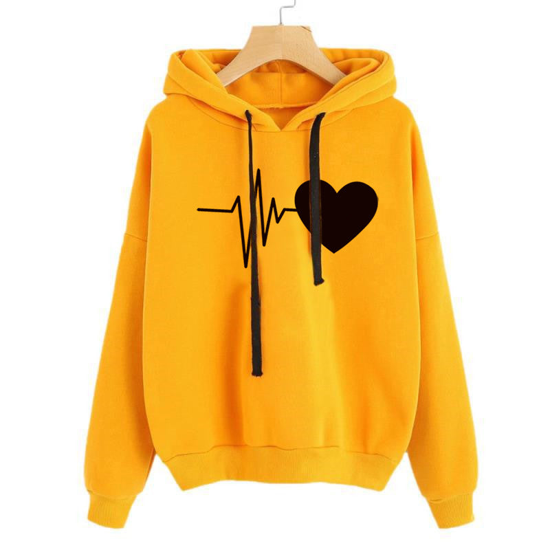 4  | Heart Print Streetwear Hoodies Women Sweatshirt Spring Autumn Long Sleeve Hoodie Clothes | Yellow |  S| thecurvestory.myshopify.com