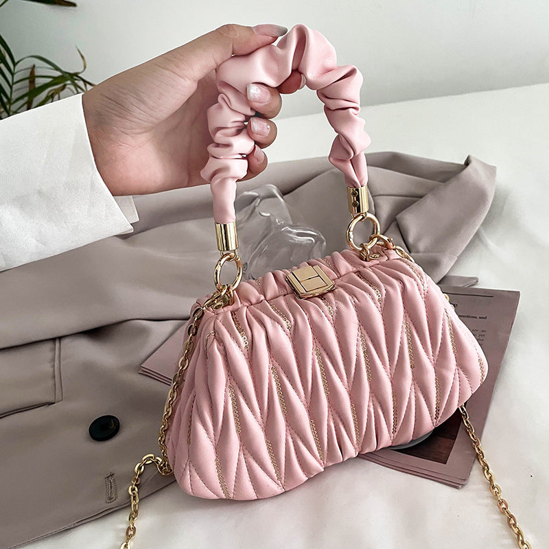 Handbag  | Fashion Chain Pleated Portable Hand Bag | Pink |  [option2]| thecurvestory.myshopify.com
