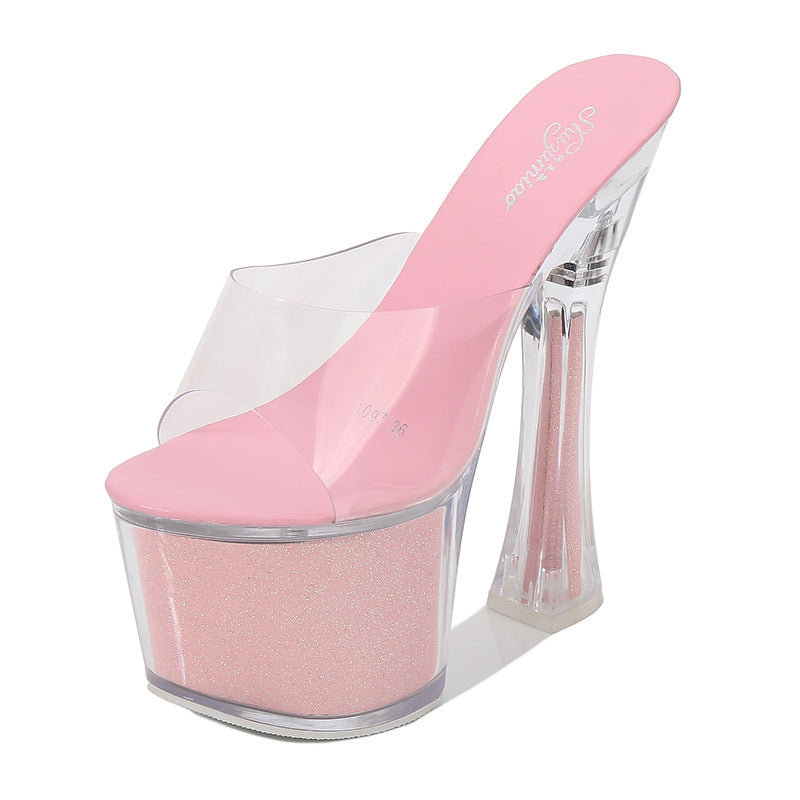 Heeled Sandals  | Women clear strap platform high heeled Sandal | Pink |  35| thecurvestory.myshopify.com