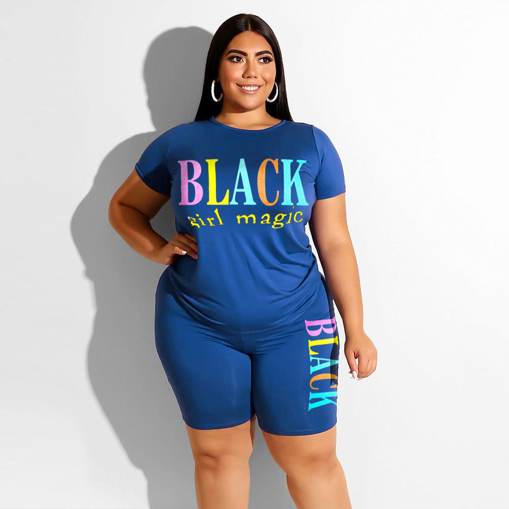 Plus Size Casual Printed T-shirt + Shorts  Two Pieces Thecurvestory