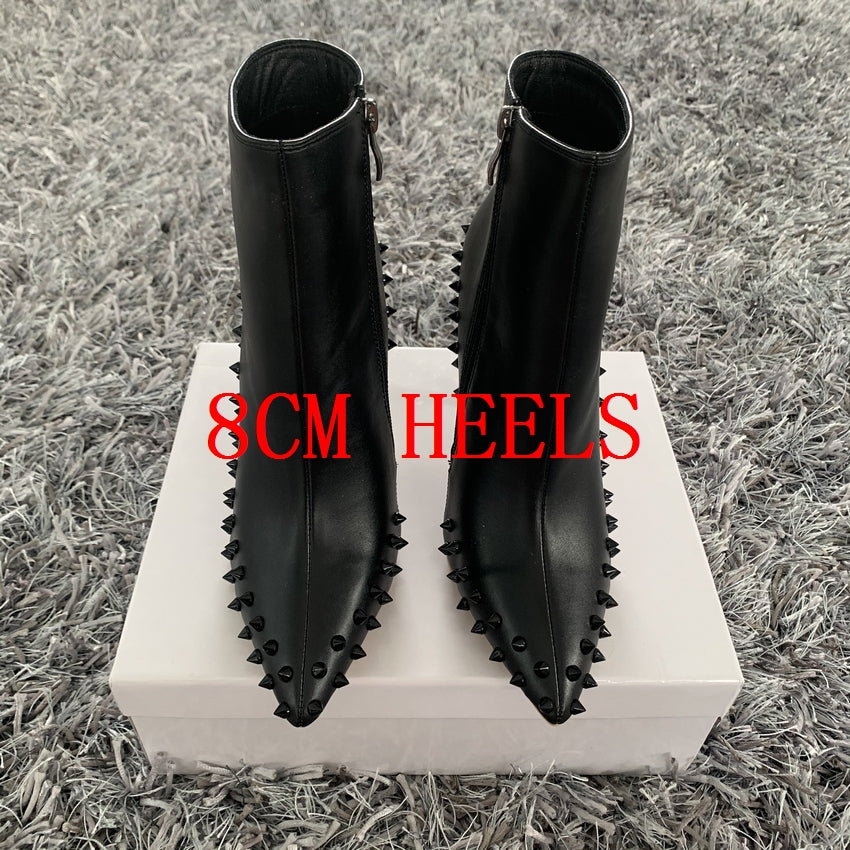 Suede Pointed Toe riveted Heeled boots  Heeled Boots Thecurvestory