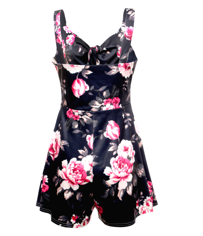Jumpsuit  | Sexy Suspenders Chest Bow Tie Printed Loose Jumpsuit | [option1] |  [option2]| thecurvestory.myshopify.com