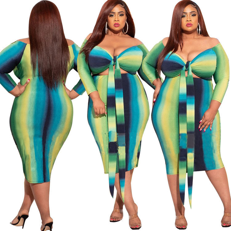 Plus size Striped Dress With Wrapped Chest And Tie  dresses Thecurvestory