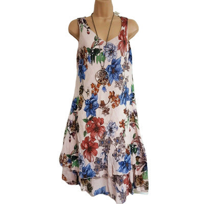 Dresses  | Sleeveless Double-layer Printed Dress | thecurvestory.myshopify.com
