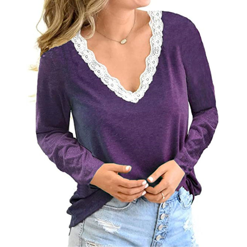 Tshirt  | Plus size Casual V neck long sleeves Tshirt | Purple |  3XL| thecurvestory.myshopify.com