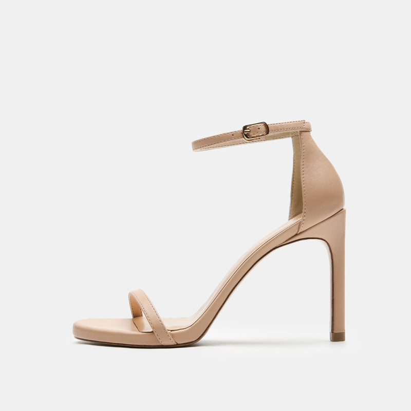Heeled Sandals  | Women Basic strapHigh heeled Sandals | Nude matte heel 10cm high |  34| thecurvestory.myshopify.com
