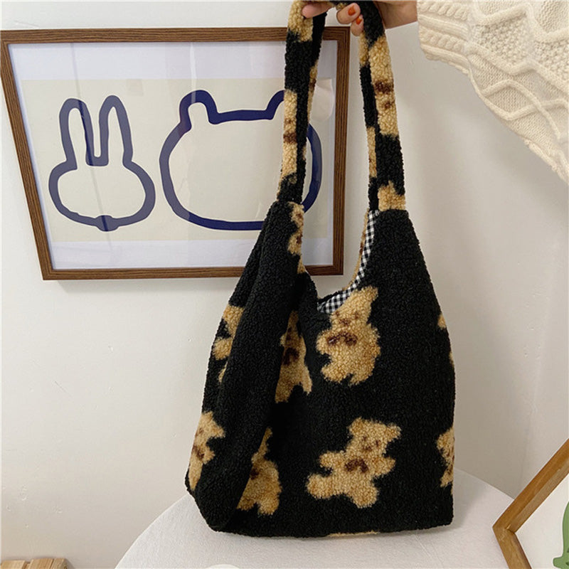 Tote Bag  | Cute Bear Print Bags Winter Lamb Shoulder Bag Women Shopping Handbags | thecurvestory.myshopify.com