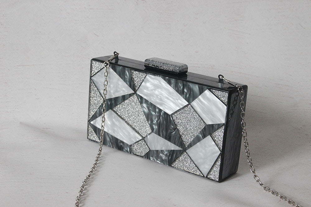 Fashion Black And White Contrast Acrylic Clutch  Clutches Thecurvestory