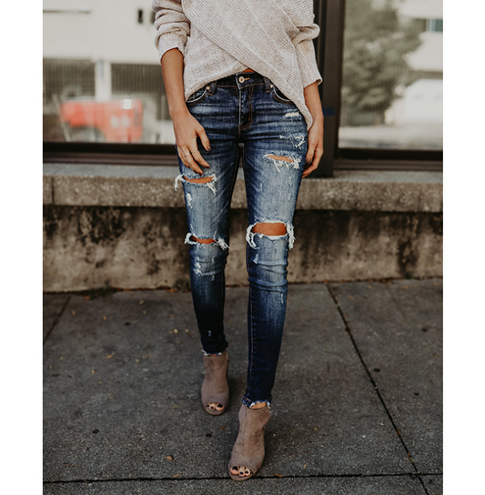 Jeans  | Women's jeans, pierced feet, mid-rise jeans | Blue black |  3XL| thecurvestory.myshopify.com