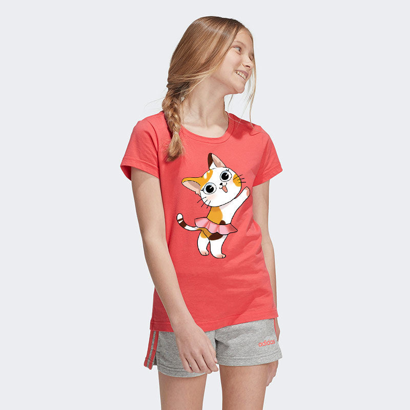 Girls Round Neck Casual  Kitten Print tshirt  Girls T-shirt Thecurvestory