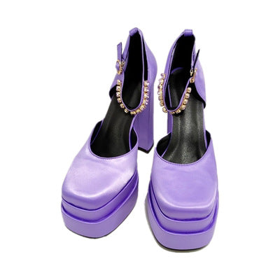 Women's Double Platform Satin heeled Sandals  Heeled Sandals Thecurvestory