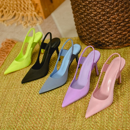 Heeled Pumps  | Women's Solid Color Pointed Toe Stiletto Sandals | thecurvestory.myshopify.com