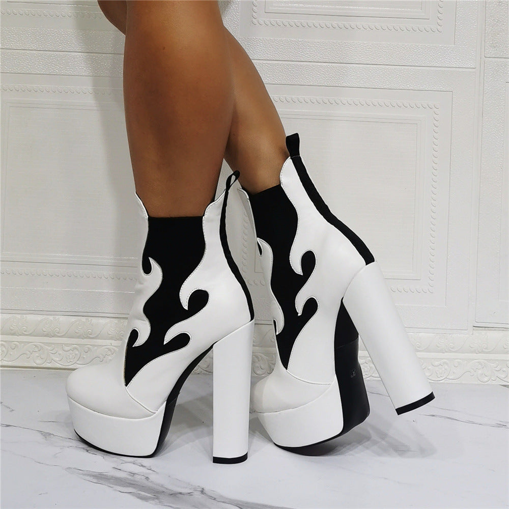 Women's Platform Flame Thick High heeled Boots  Heeled Boots Thecurvestory