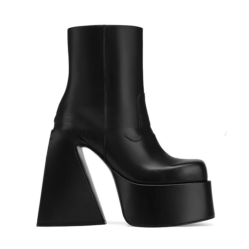 Women's Square Toe Chunky Heel Ankle Boots  Heeled Boots Thecurvestory