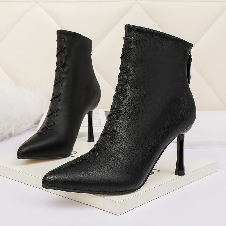 Heeled Boots  | Fashionable Stiletto Heel Zipper Pointed toe Short Boots | thecurvestory.myshopify.com