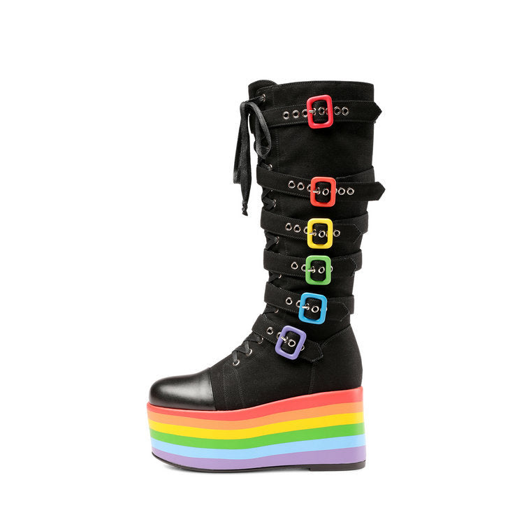 Women's Denim Buckled Pride High Platform  Boots  Boots Thecurvestory