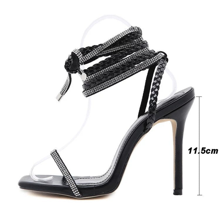 Women's Diamante Tie Up High heeled Sandals  Heeled Sandals Thecurvestory